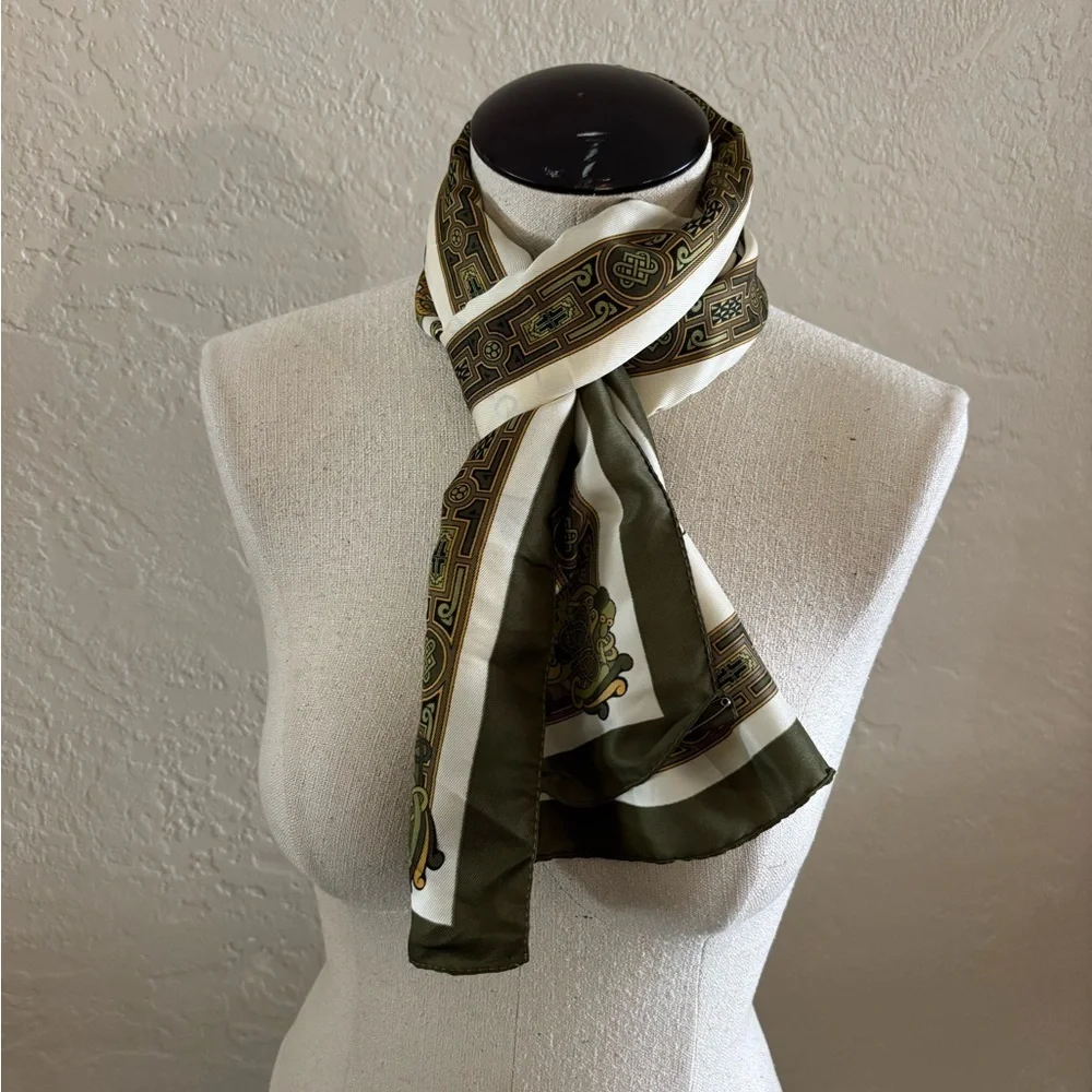 Vintage Irish Scarf with Green and Gold Design